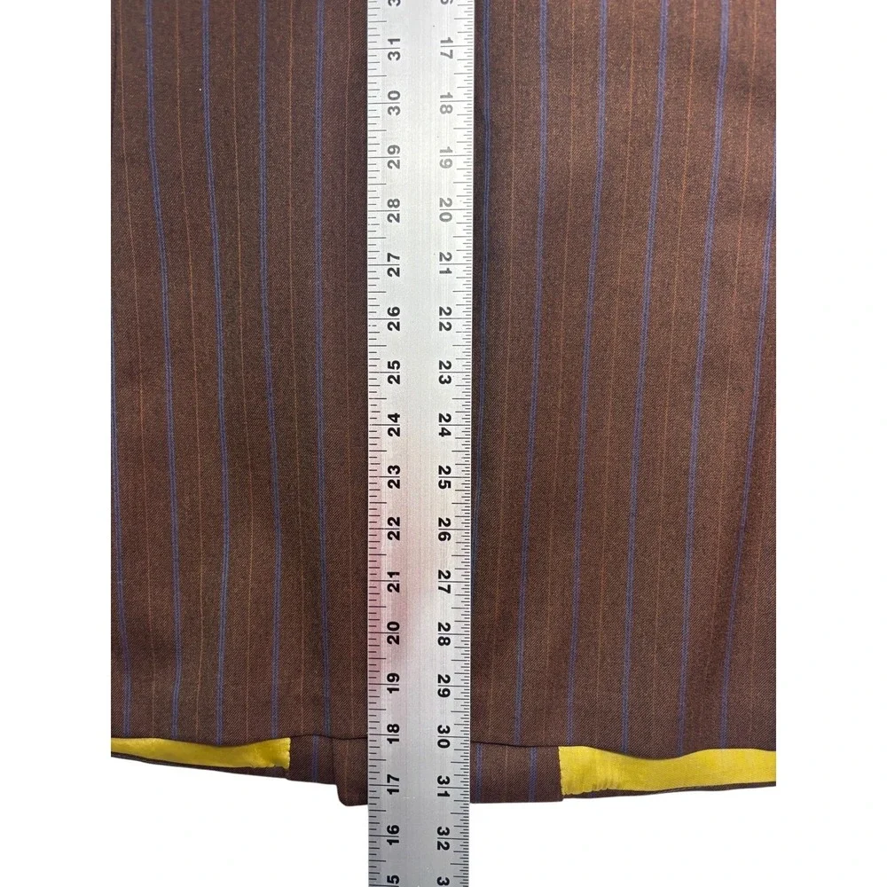 vtg 70s USA Made 36R 38R Brown Stripe Double Breasted Wool Blazer Jacket Retro